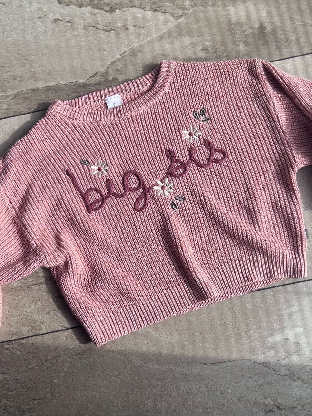 Girls' 'Big Sis' Embroidered Cropped Sweater - Pink
